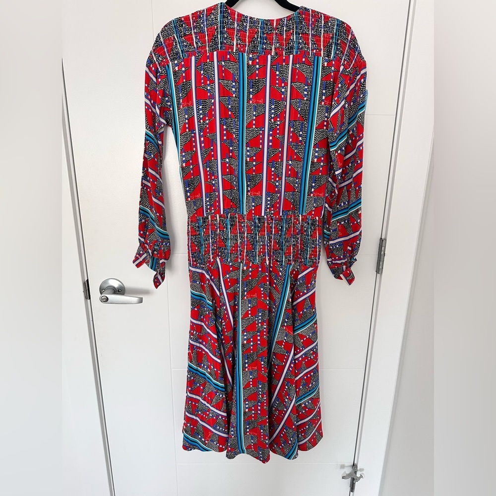 Vintage Diane Freis Dress – Bold Geometric Print, Long Sleeve Midi